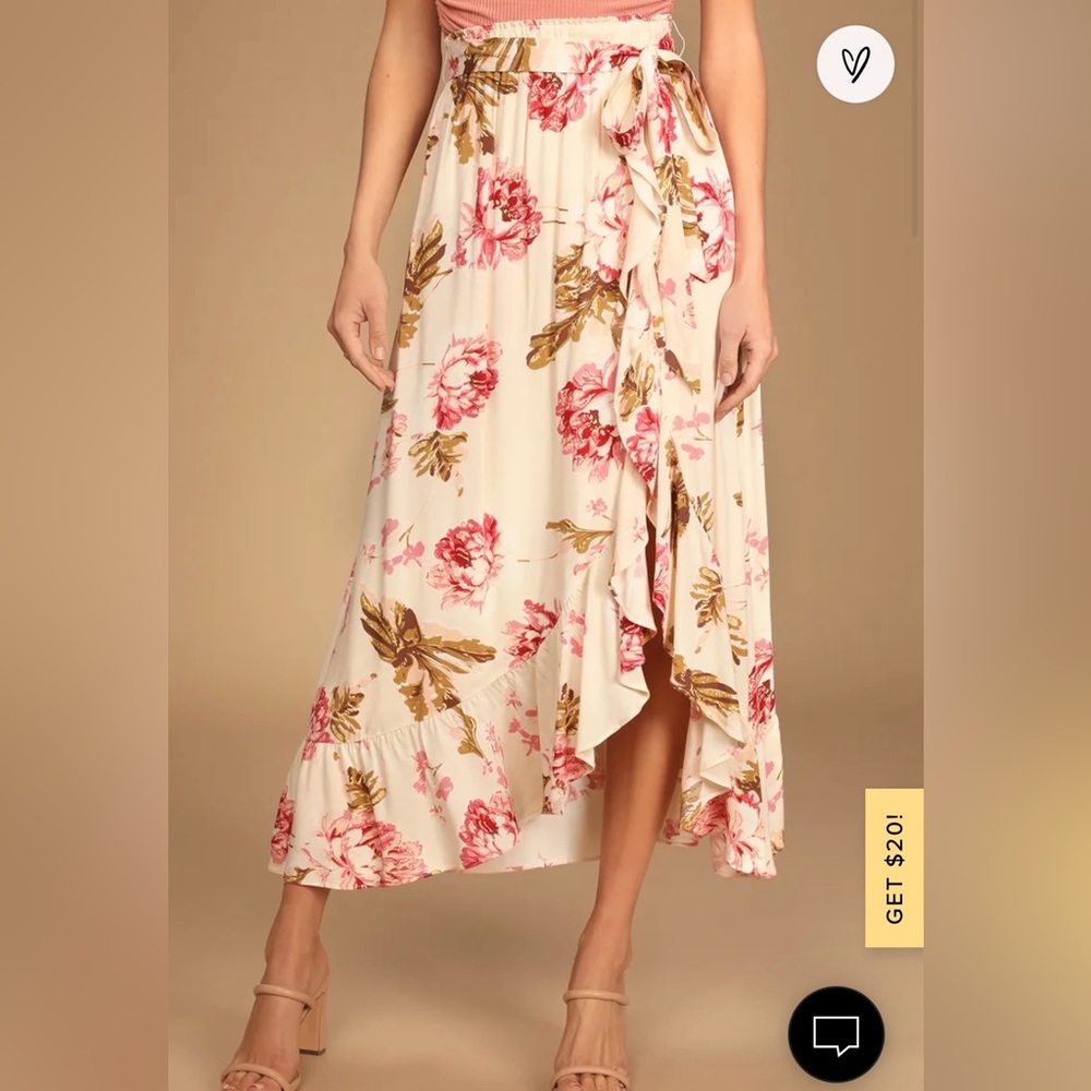 ❤️Lulu's Floral High Low Skirt in Cream and Pink - Picture 5 of 5